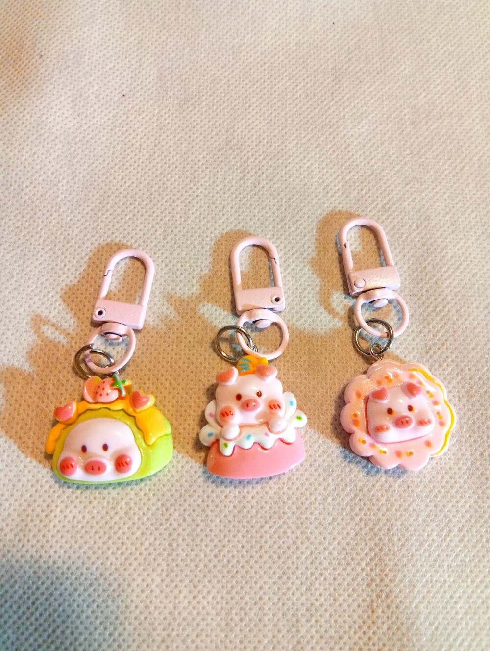 Cute Pastel Pig Charm Keychains - Pink, Yellow, Green